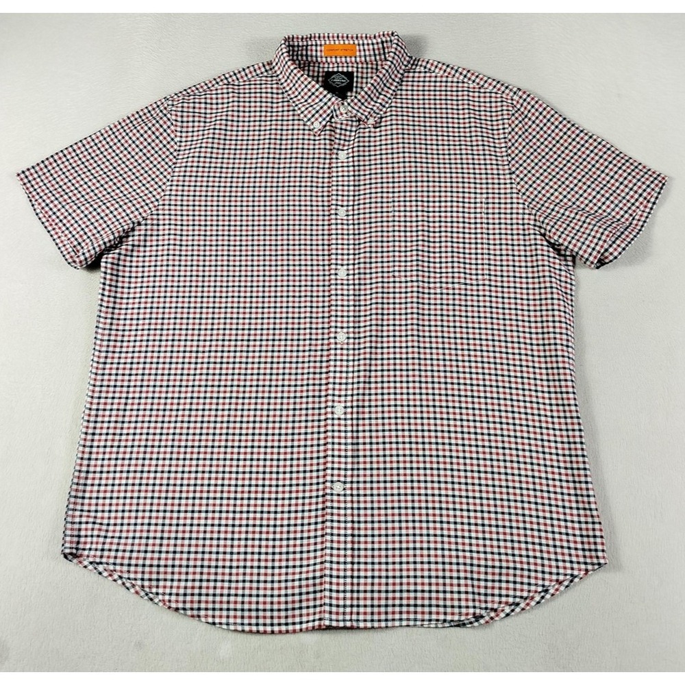 St. John's Bay Shirt Mens XL Red Blue Check Short Sleeve Button Up‎ Stretch